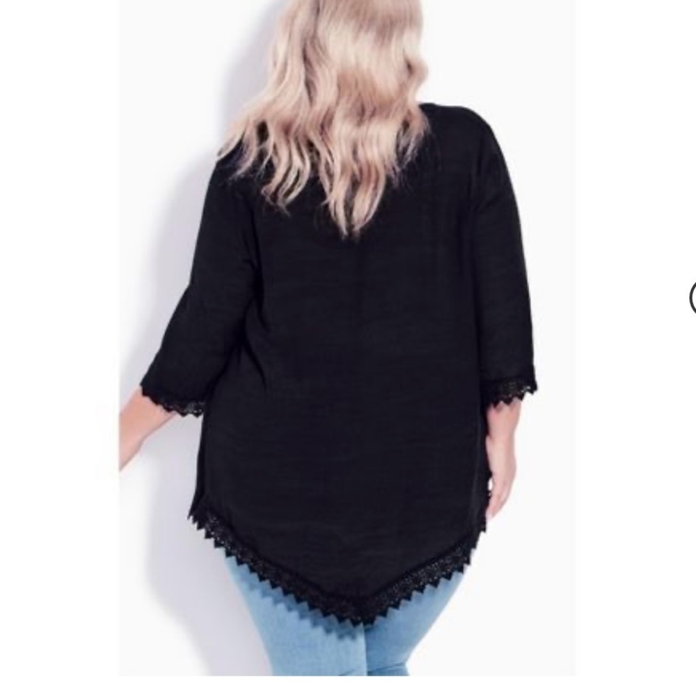 Women's Plus Size Ellie Pintuck Lace Top - black | AVENUE​​​​​​​​​​​​​​ - Picture 2 of 8